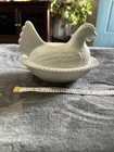 Vintage Indiana Glass Hen on a Nest 7" Beaded MILK GLASS WHITE