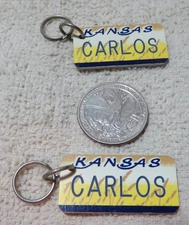 Name Key Chain Zipper Pull Backpack Sun Flowers, KANSAS.   "CARLOS"