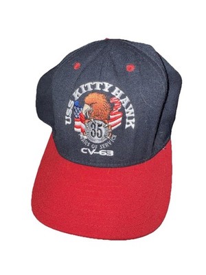 U.S. Navy USS Kitty Hawk (CV-63) baseball cap with a red brim.  
