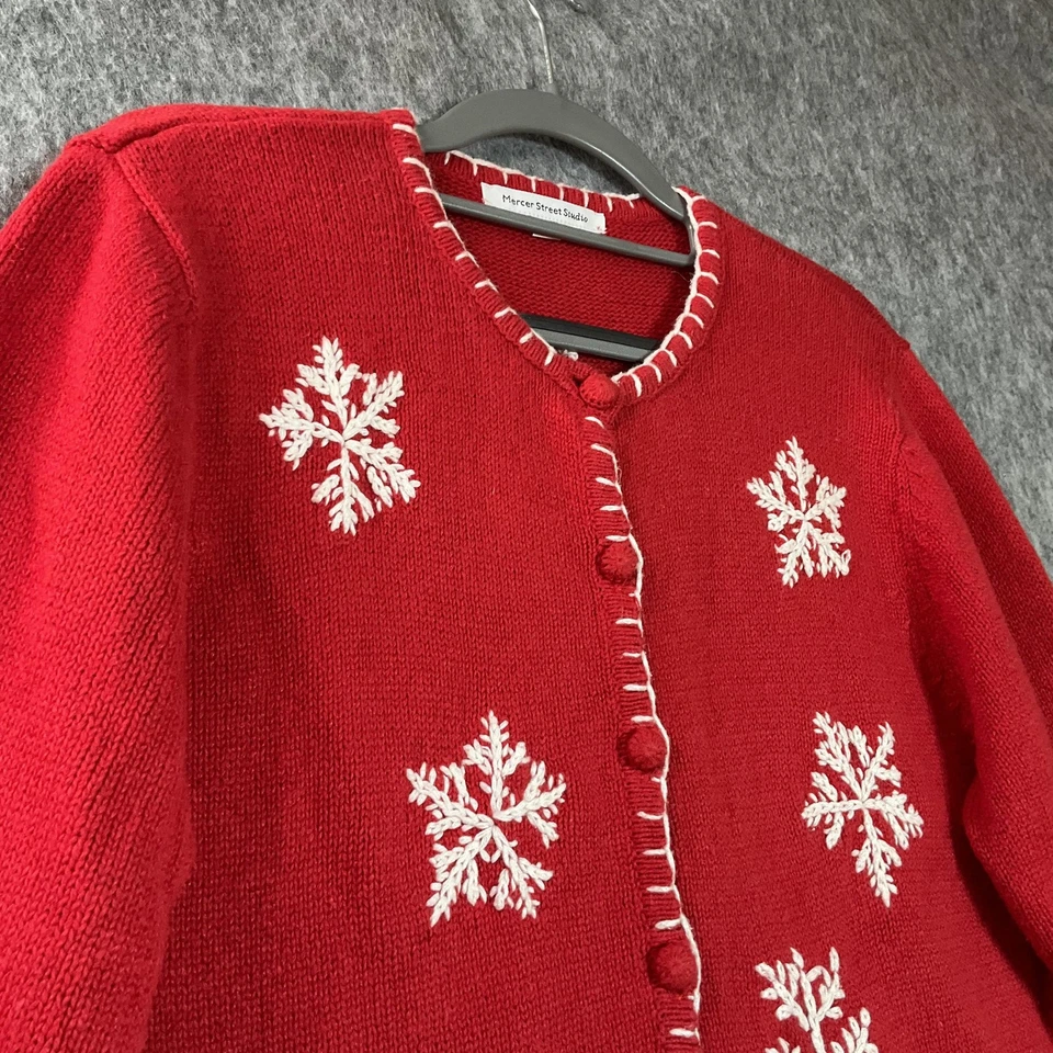 Suéter Mercer Street Studio Mujer Grande Rojo Muñeco de Nieve Navidad Cárdigan Vacaciones Foto 4 de 4