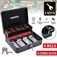 12" Metal Cash Box Lockable Money, Coin & Note Security Large Cash Box with Lock
