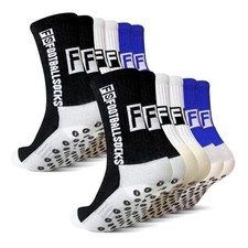 Kids Grip Socks Soccer, 6 Pairs Sports 4-8 Years 01 Black white blue- 6 Pairs