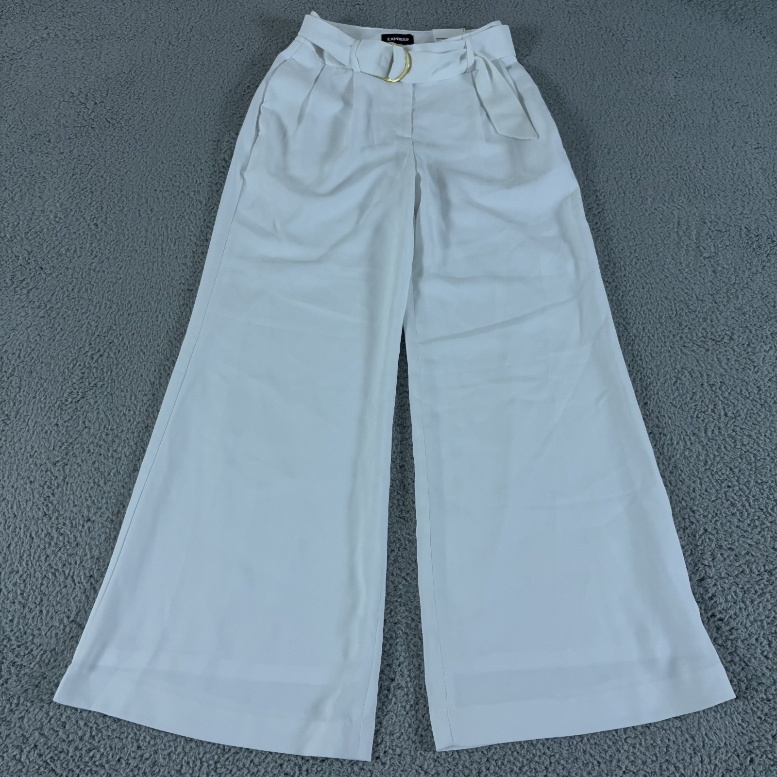 Express Pants Womens 4R White Belted Wide Leg High Rise Paperbag Trousers NEW