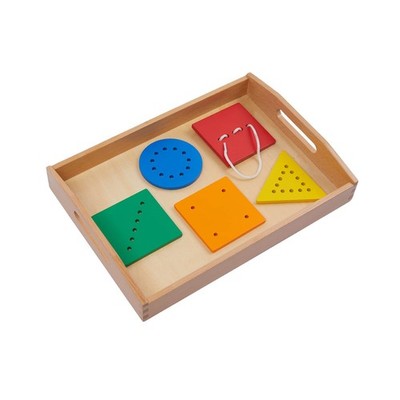 Toys Threading Game Colorful Lacing Wooden Shapes with Tray for 1 2 3 Years O...
