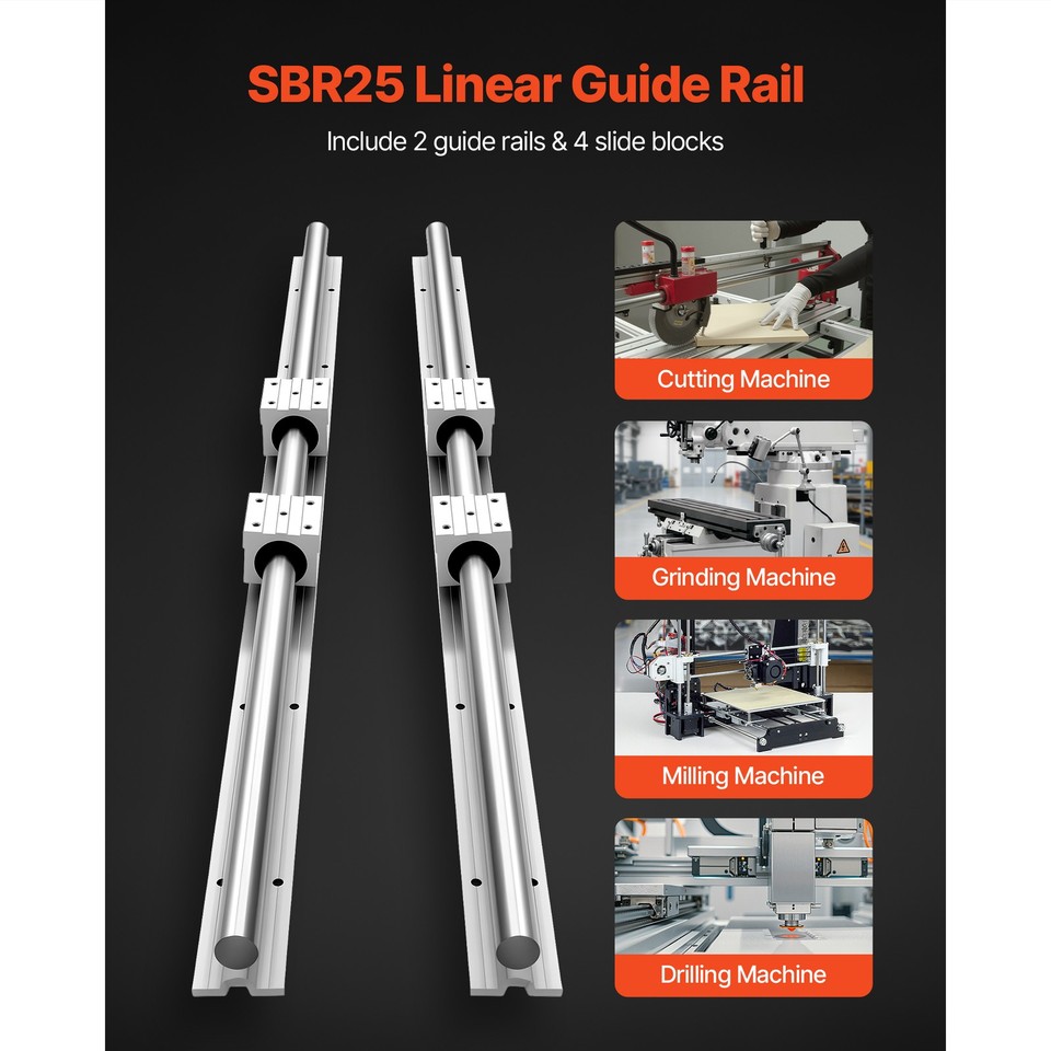 Kitto Rails Rails Uimoso Linear Rail Kit SBR25 2 Pieces 1200 mm (47.24 in) Guide Rails 4 ...
