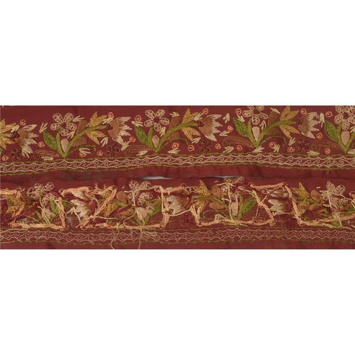 Sanskriti Vintage Sari Border Trim Dark Red Craft Lace Hand Embroidered Decor - Picture 6 of 7
