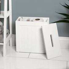 White Slimline Shaker Unit Multi purpose Bathroom Toilet Roll Storage Tidy Box