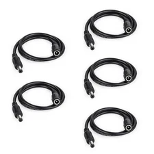 5 Pack 20AWG 5.5mm x 2.1mm DC Pigtail Cable Connector Male to Female Barrel P...