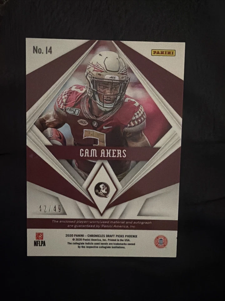 Cam Akers RPA /49 2020 Panini Phoenix FSU 3 Color Patch - Image 2 of 2