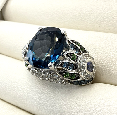 #ad Victoria Wieck Ring Peacock Blue Topaz Sterling Silver 925 8 HSN Green Cocktail $99.00