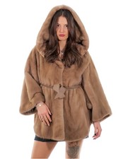 Mink Coat 48-56 Pastel Poncho Full Leather Short Sleeve Inter Belt...