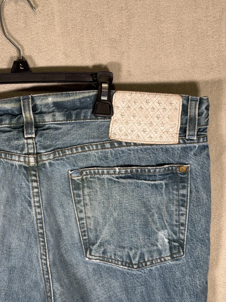 Vintage Penguin USA Bootcut Jeans Men’s 34x30 Raw Hem White Patch Diamond Stitch - Image 2 of 4