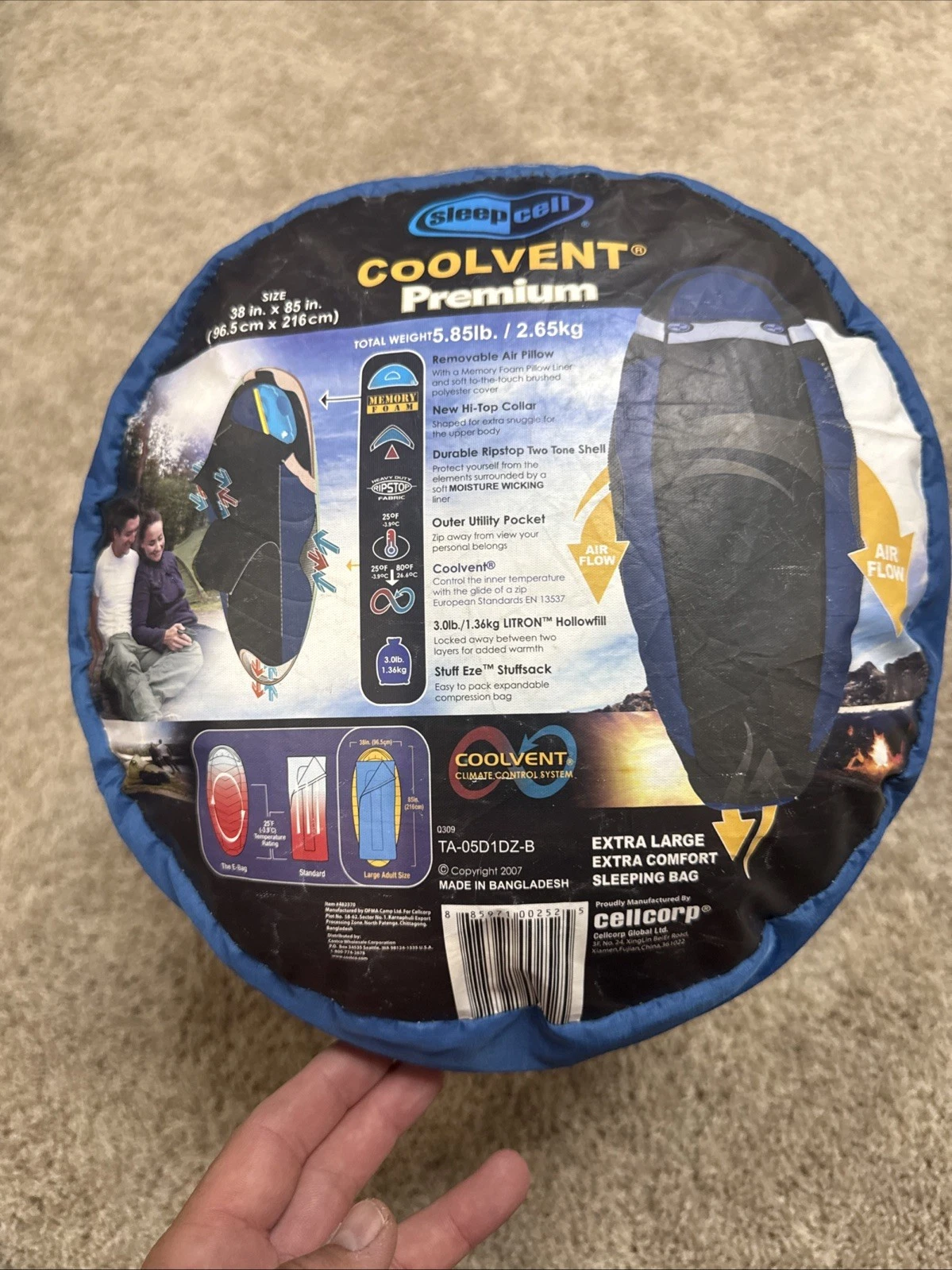 Sleepcell Coolvent Cool Vent Premium Sleeping Bag X-Large 38" x 85" Blue NICE