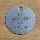 WW2 Military Dog tag E P Alexander CE 14780345