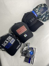 Lot Of 4 Military USA Embroidered American Flag Patriotic Hats NWT 