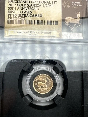 South Africa 2017 1/20 oz Gold Krugerrand NGC PF-70 Ult. Cameo 50th Anniversary