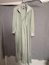 Diamond Tea Robe Womens L-XL Green Velour Zip Front Embroidered Kaftan Pockets