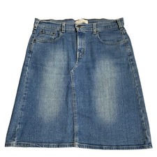 Vintage Levi Strauss Blue Denim A-Line Jean Skirt Size 8 Western Rodeo Y2K