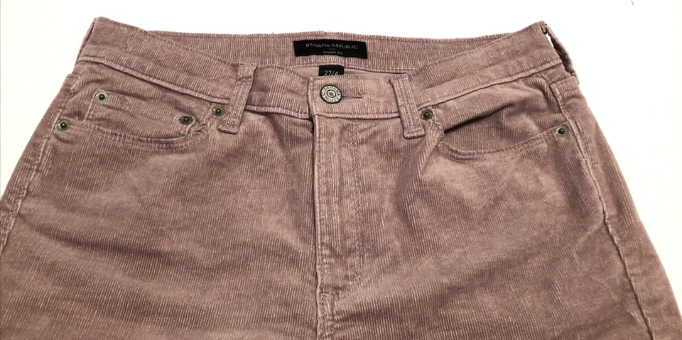Pantalones Banana Republic Talla 4/27 Calce Ajustado Púrpura Pana Elastizados Bolsillos Logo Foto 2 de 4