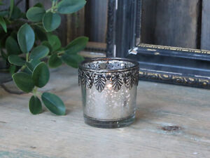 Teelichthalter silber dekor Windlicht Glas Metal Chic Antique vintage und shabby
