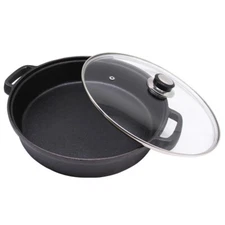 12-Inch Double Handled Cast Iron Deep Frying Pan with Lid for Kitchen and Camp