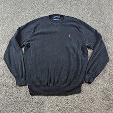 Polo Ralph Lauren Sweater Mens XL Black Cotton Lightweight Crew Pullover Vintage