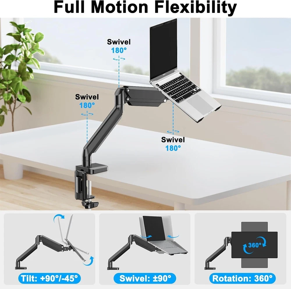 2-in-1 Gas Spring Laptop Stand and Monitor Desk Mount for Dual Screen Setup