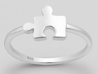 Sterling Silver Jigsaw Puzzle Piece Ring Band Autism Awareness 1.48g 9mm Size 7