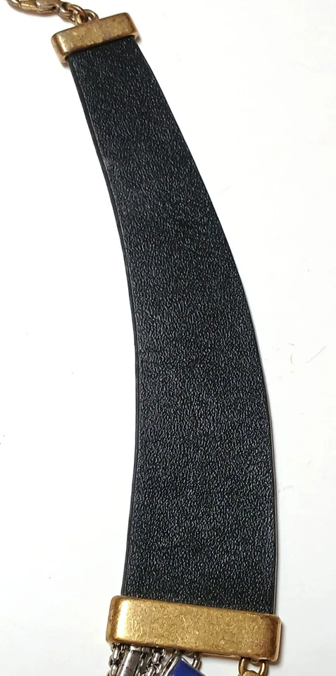 Collar Reversible Stella & Dot Cuero Negro Dorado Azul Plata Cristal Foto 4 de 4