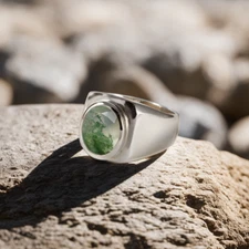Green Moss Agate Ring 925 Sterling Silver Handmade Gemstone Jewelry