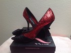 Vintage NINA Melia WMNS 9, Red Rouge Glitter Peep Toe Pumps, Gorgeous stunning — photo 1