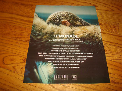 BEYONCE 2017 Grammy ad for Album of the Year 'Lemonade, Best Record 'Formation'