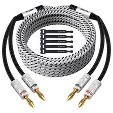 14 AWG Speaker Cable Wire 10 Feet with Gold-Plated Banana Tip Plugs-CL2 Rated...