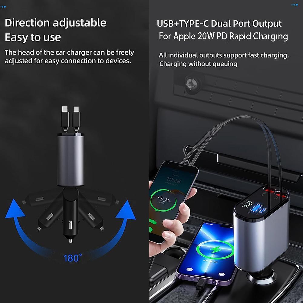Câble USB De Type C Rétractable 100W, Chargeur Rapide Pour IPhone