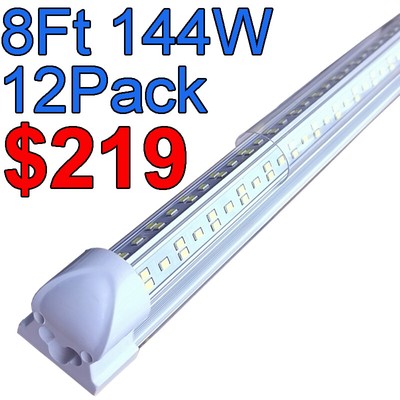 12Pack Super Bright 144W 8FT LED Shop Light 8 Foot Led Tube Lights Linkable 96''
