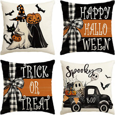 Happy Halloween Ghost Bat Throw Pillow Covers, 18 X 18 Inch Trick or Treat St...