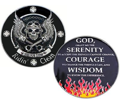 NA Biker Coin, ''Just For Today - Riding Clean'' Narcotics Anonymous Biker Coin