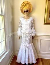 White Lace African Long Skirt And Blouse, African Outfits, Nigerian Outfits