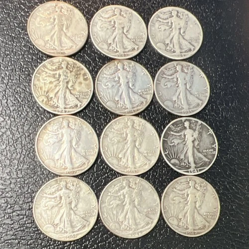 Liberty Walking Half Dollar Various Years 50C 90% Silver Circulated Lot of 12