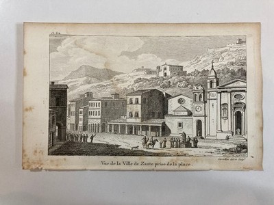 Old Engraving 1820 Ville de Zante Prise de la  ''Lettres sur la Moree Const/le''