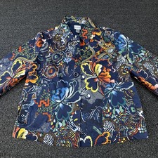 Chico's Jacket Womens Large Size 2 Navy Multicolor Floral Paisley Print