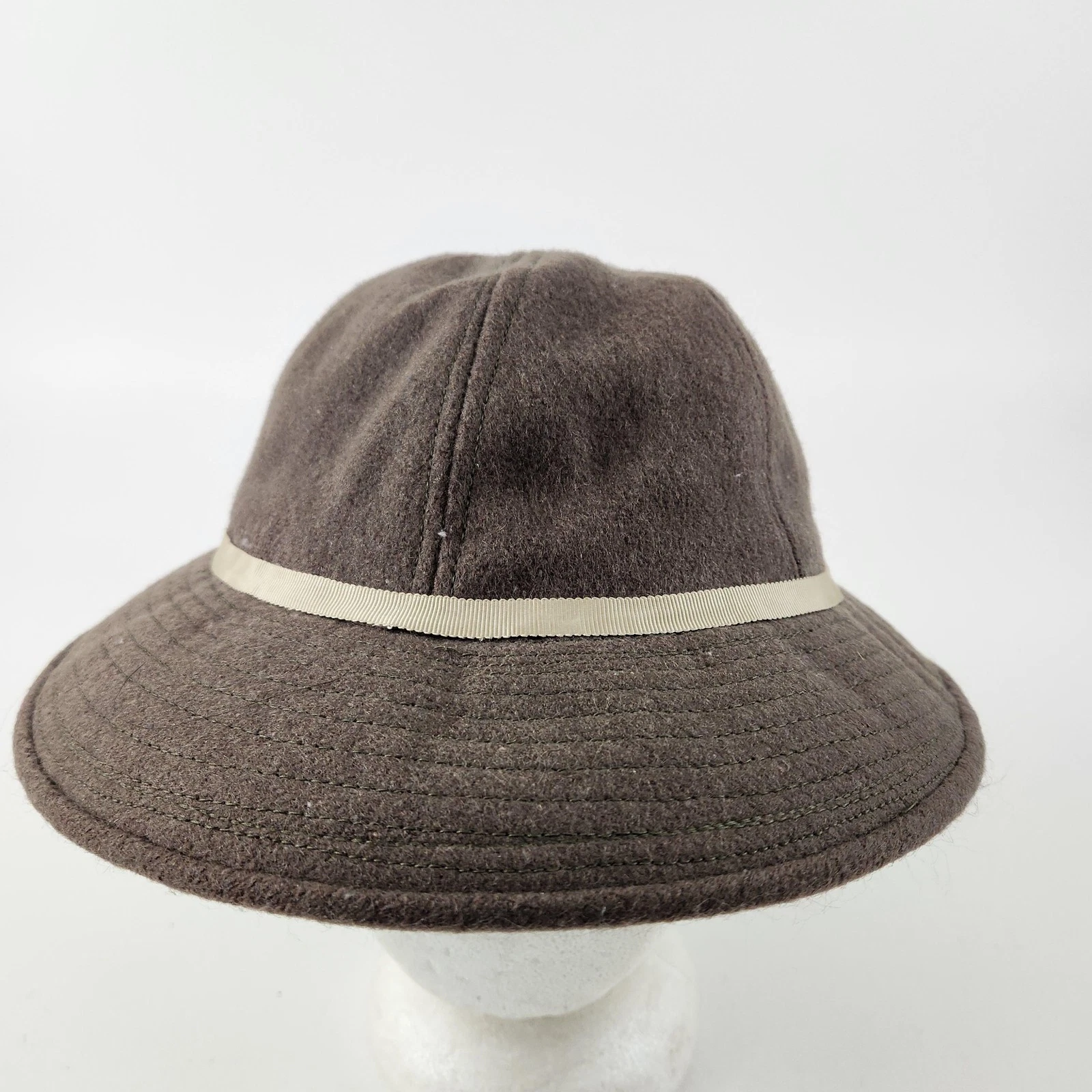 Vintage Eddie Bauer Hat Bucket Fitted Mens Medium Brown Wool Made USA 70s