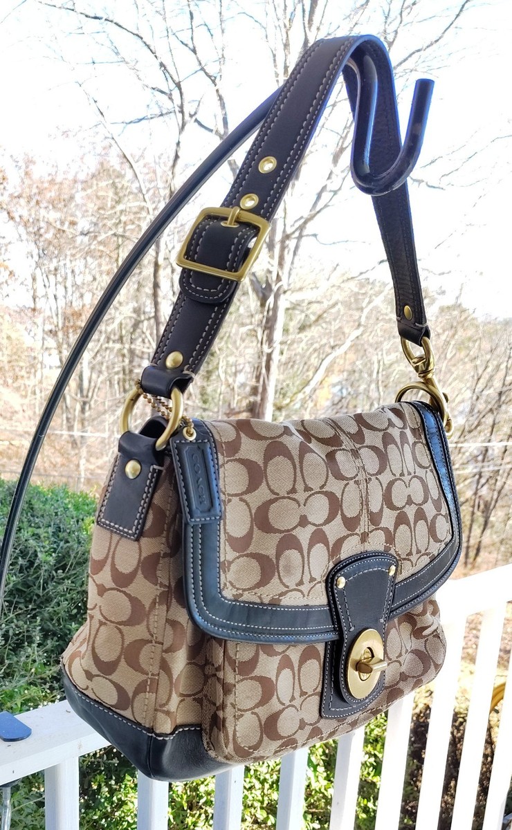Coach LARGE F12857 Vintage Ali Beige & Brown Signature C Turn Lock