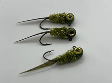 Hand Tied Crappie Jigs Fire Tiger and Lemon Lime Wedge Tail 1/16th ounce New