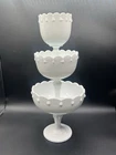 Vintage Set Of 3 Stackable White Milk Glass Teardrop Pedestal Compote Dishes