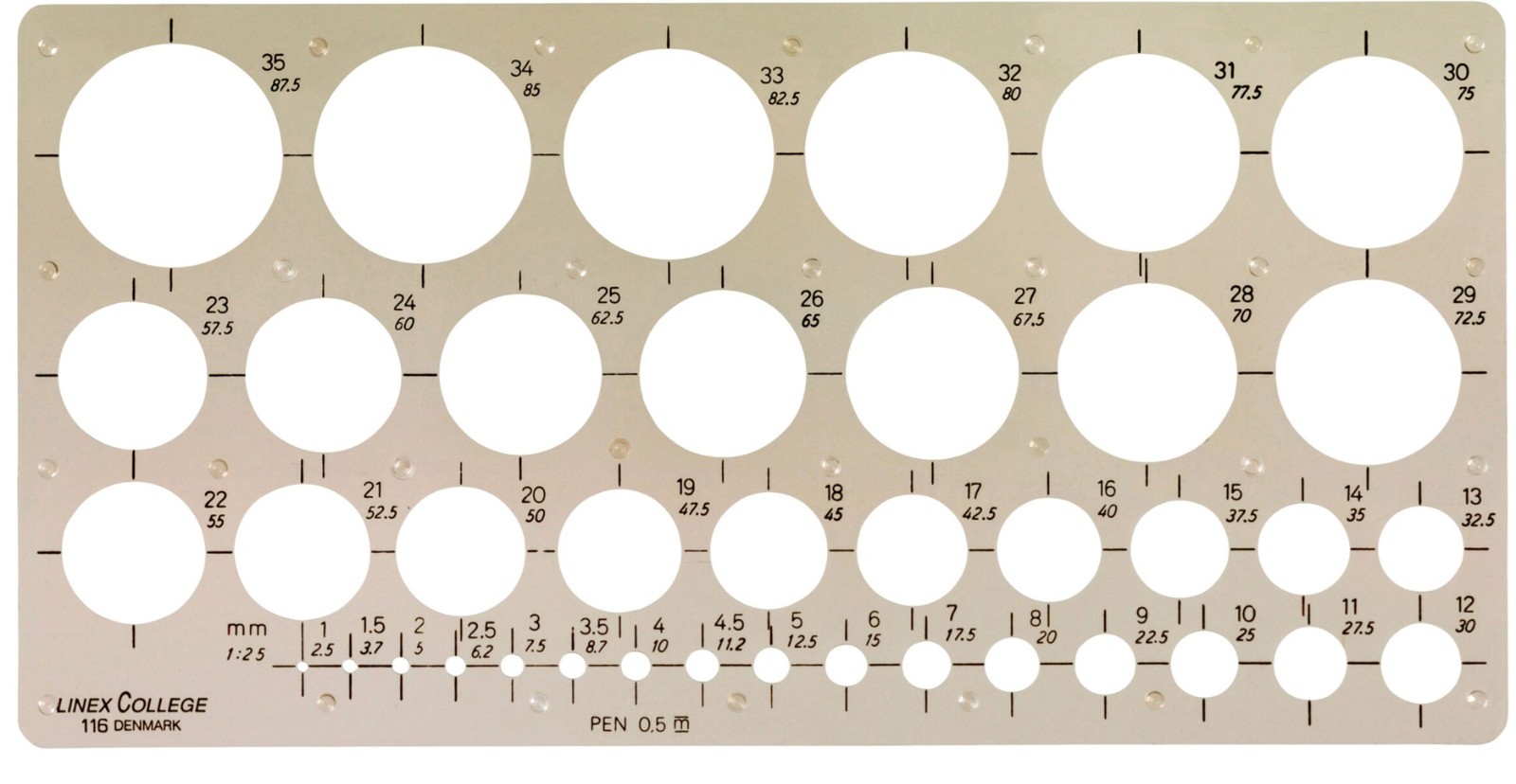 Linex College 116 Circle Template 39 Circles from 1-35mm