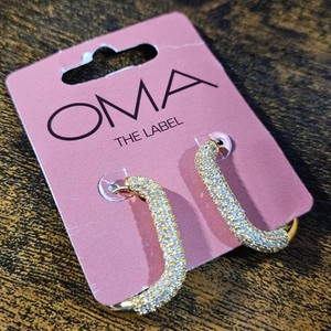 Authentic OMA THE LABEL The Chi Pavé Hoop Earrings ~ 18k gold-plated cubic zirconia