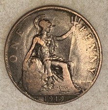 1919H UK British one Penny coin, (1d), King George V, KM810
