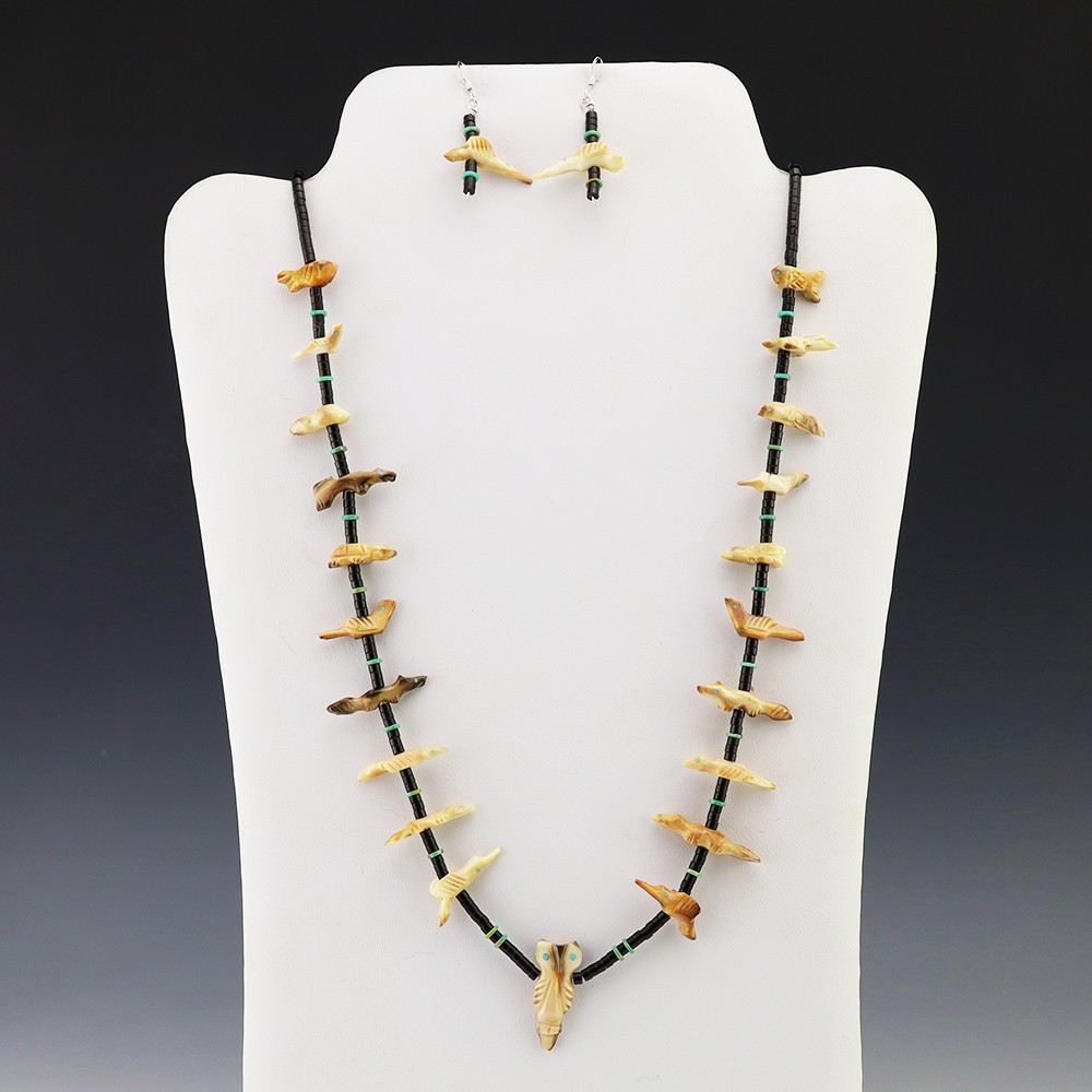 Native American Zuni Fetish Necklace & Earrings By Evalena Boone
