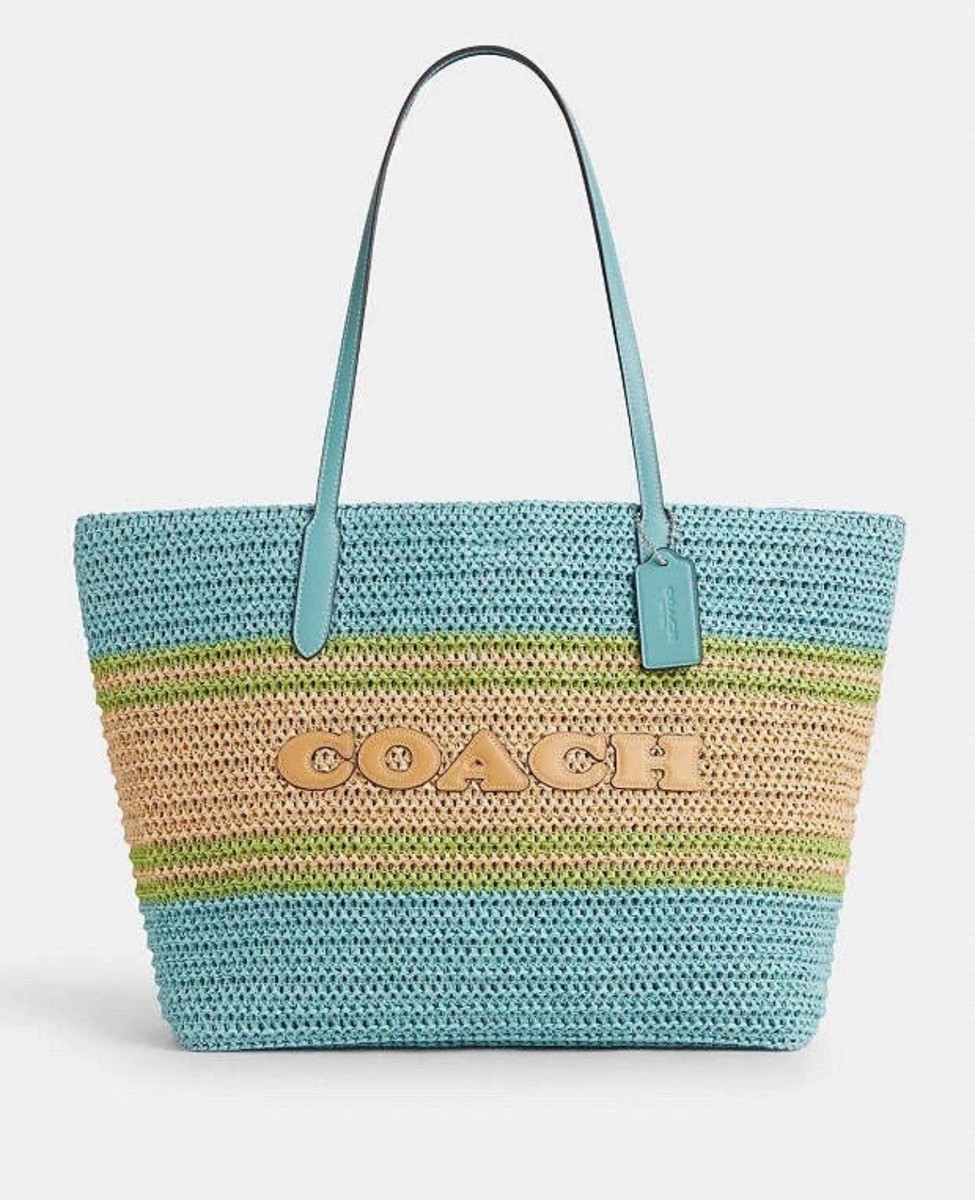 Coach Rainbow Straw Bag NWT COACH Straw And Smooth Leather City